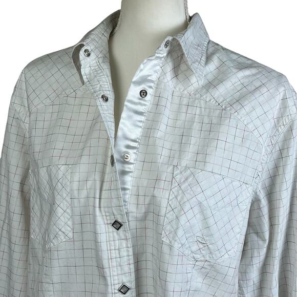 Roper Shirt Women Size 1X White Long Sleeve Faceted Snaps Color Checks Western - Picture 6 of 12